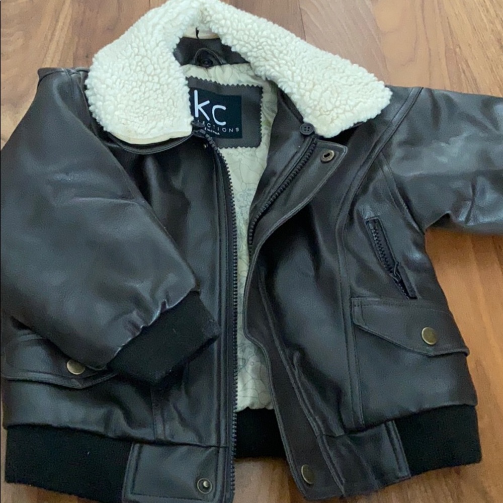 Boys leather look bomber jacket